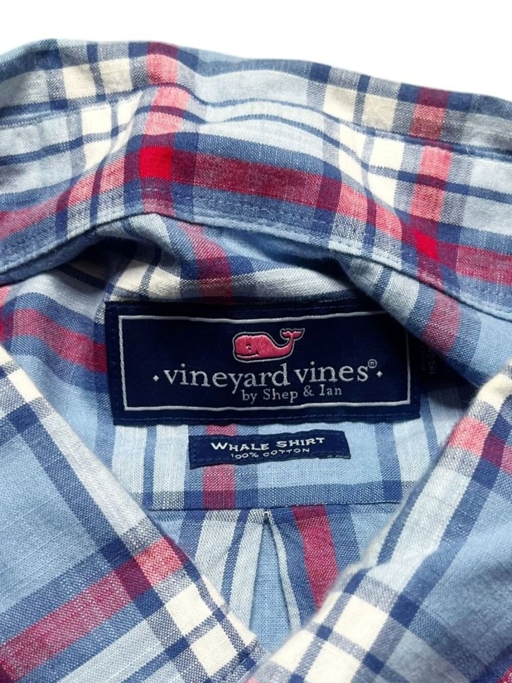 Vineyard Vines Shirt Mens Size XXL Red White Blue Plaid Whale Shirt Button Front - Picture 3 of 4
